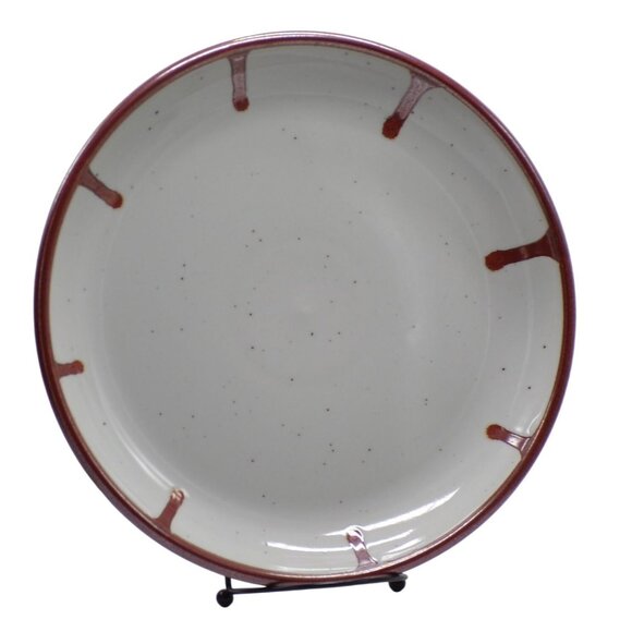 Lauffer (2) Firethorn Burgundy Drip & Speckle Stoneware Coupe Dinner Plates - Picture 3 of 9